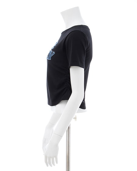 INGNI（イング） デニム貼付サイドギャザーTシャツ ｸﾛ