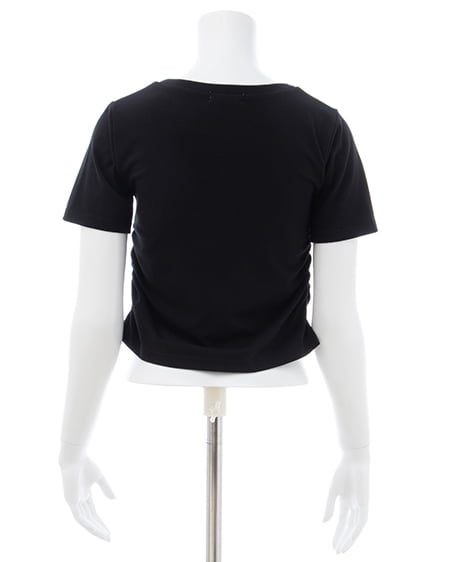 INGNI（イング） デニム貼付サイドギャザーTシャツ ｸﾛ