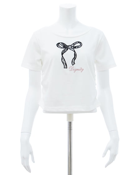 INGNI（イング） レース付きリボンTシャツ ｵﾌﾎﾜｲﾄ