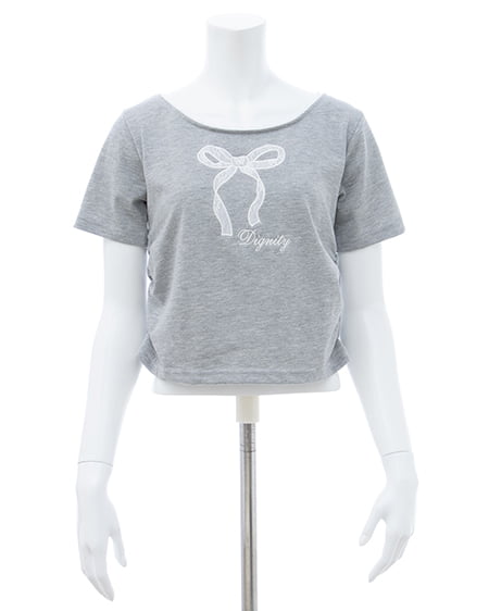 INGNI（イング） レース付きリボンTシャツ ｸﾞﾚｰ