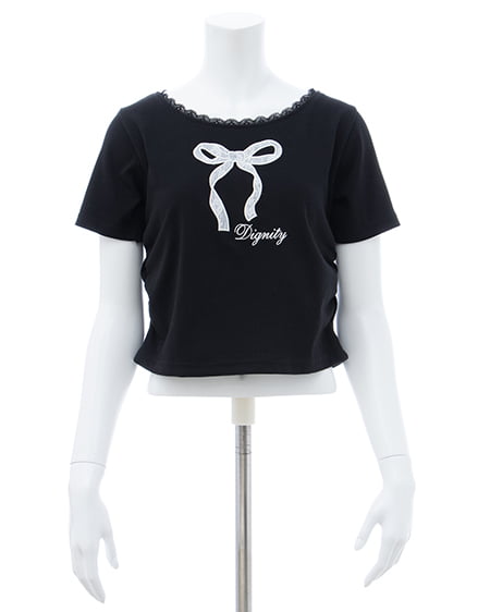 INGNI（イング） レース付きリボンTシャツ ｸﾛ