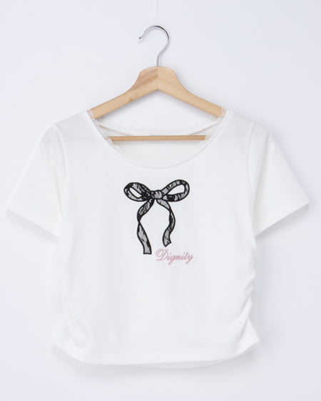 レース付きリボンTシャツ