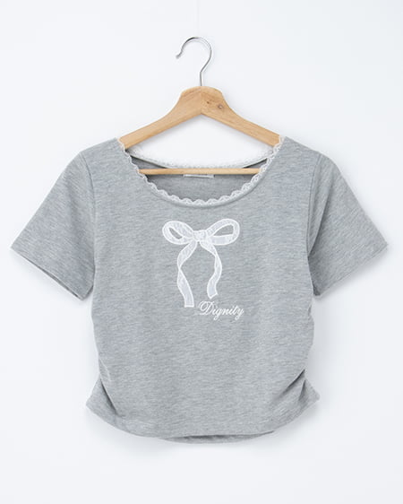 レース付きリボンTシャツ