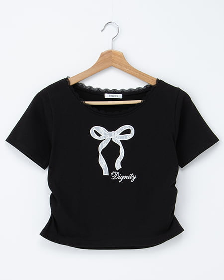 レース付きリボンTシャツ