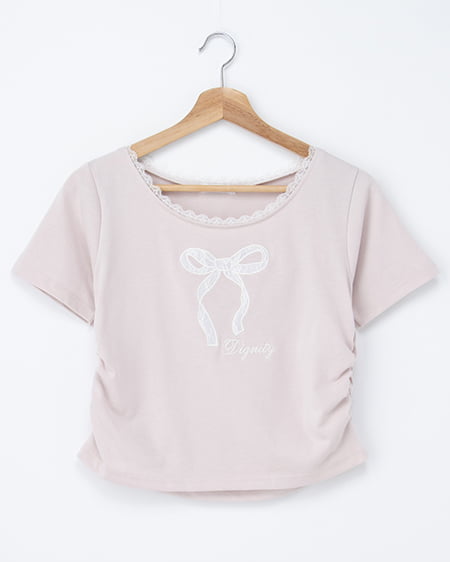 レース付きリボンTシャツ