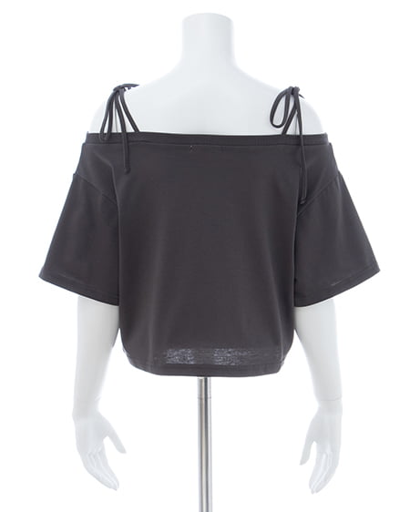 INGNI（イング） ワンショル肩リボンナンバリングTシャツ ｽﾐｸﾛ