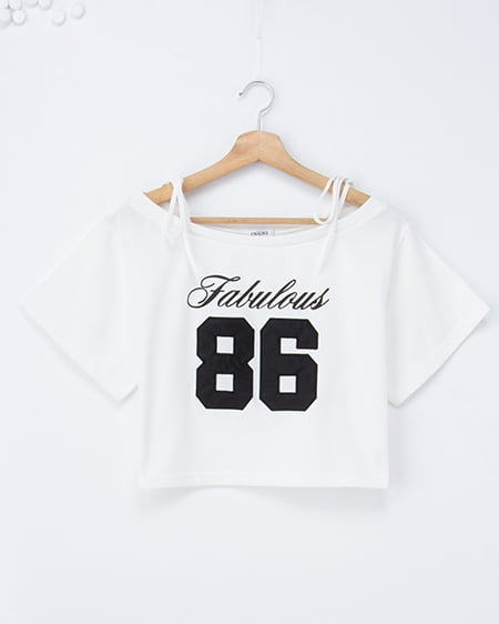 ワンショル肩リボンナンバリングTシャツ