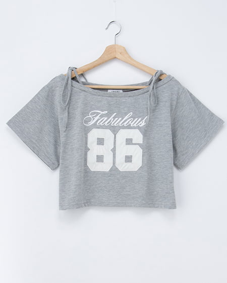 ワンショル肩リボンナンバリングTシャツ