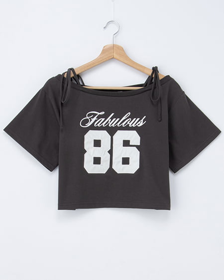 ワンショル肩リボンナンバリングTシャツ