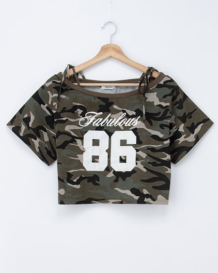 ワンショル肩リボンナンバリングTシャツ