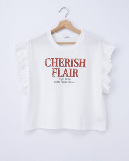 袖フリルロゴTシャツ