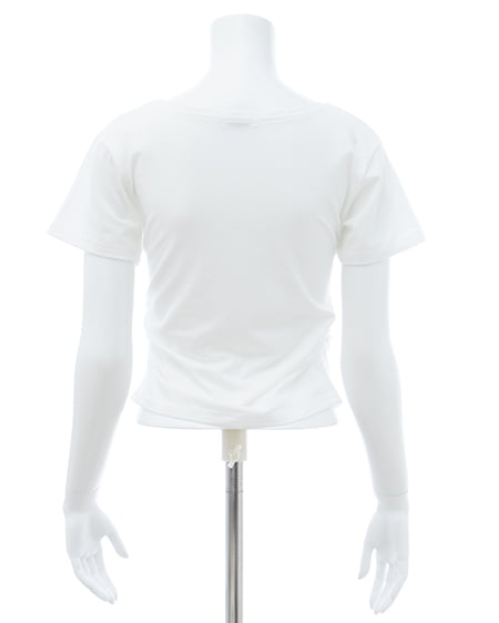 INGNI（イング） サイドギャザーレース付ロゴクロスTシャツ ｵﾌﾎﾜｲﾄ/ﾋﾟﾝｸ