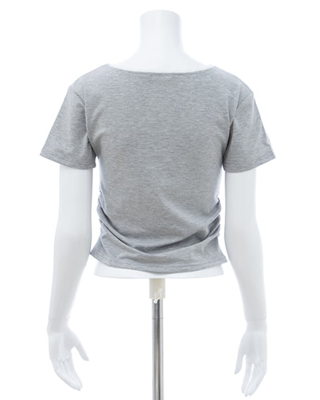 INGNI（イング） サイドギャザーレース付ロゴクロスTシャツ ｸﾞﾚｰ/ｵﾌﾎﾜｲﾄ