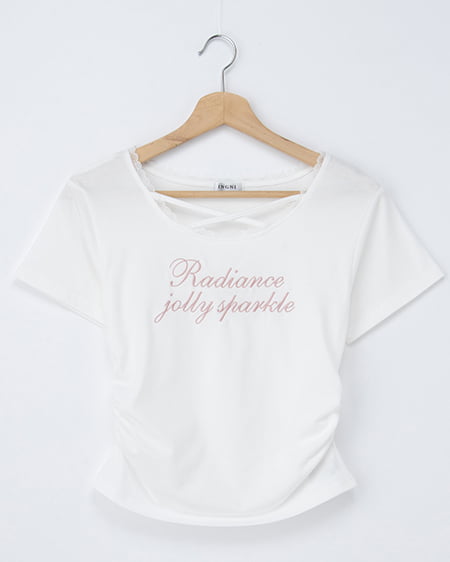 サイドギャザーレース付ロゴクロスTシャツ