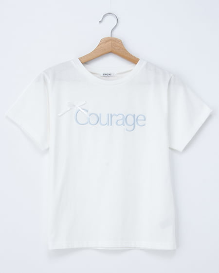 リボン付ラメ刺繍ロゴTシャツ