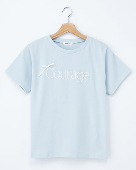 リボン付ラメ刺繍ロゴTシャツ