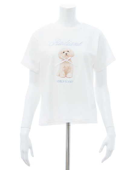 INGNI（イング） リボン付犬プリントTシャツ ｵﾌﾎﾜｲﾄ/ｻｯｸｽ