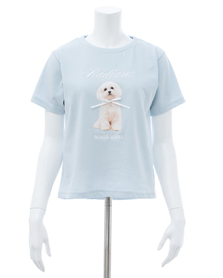 INGNI（イング） リボン付犬プリントTシャツ ｻｯｸｽ/ｵﾌﾎﾜｲﾄ