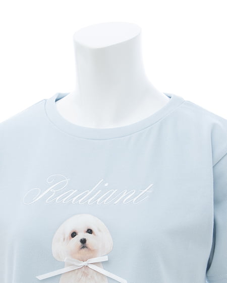 INGNI（イング） リボン付犬プリントTシャツ ｻｯｸｽ/ｵﾌﾎﾜｲﾄ