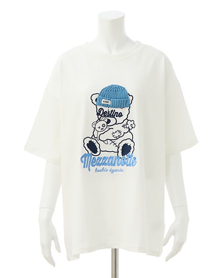 INGNI（イング） 傷ベア刺繍Tシャツ ｵﾌﾎﾜｲﾄ