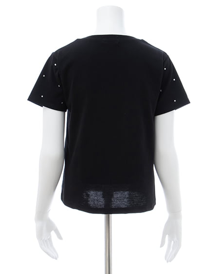 INGNI（イング） ラインストーン飛ばしラバー貼付Tシャツ ｸﾛ/ｵﾌﾎﾜｲﾄ