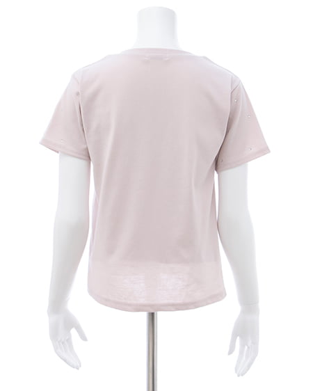 INGNI（イング） ラインストーン飛ばしラバー貼付Tシャツ ﾗｲﾄﾋﾟﾝｸ/ｵﾌﾎﾜｲﾄ