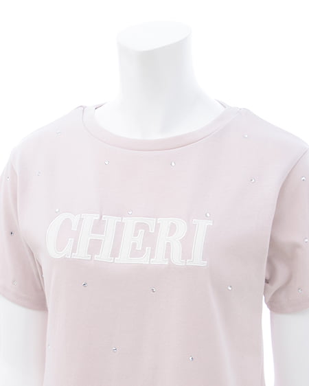 INGNI（イング） ラインストーン飛ばしラバー貼付Tシャツ ﾗｲﾄﾋﾟﾝｸ/ｵﾌﾎﾜｲﾄ