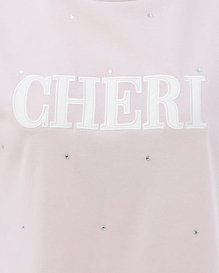 INGNI（イング） ラインストーン飛ばしラバー貼付Tシャツ ﾗｲﾄﾋﾟﾝｸ/ｵﾌﾎﾜｲﾄ