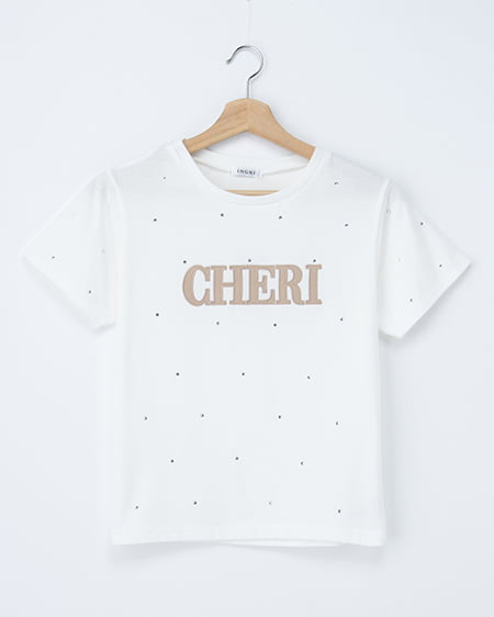 ラインストーン飛ばしラバー貼付Tシャツ