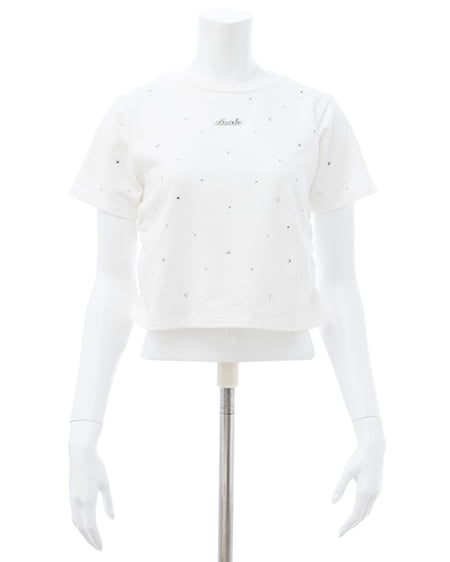 INGNI（イング） サイドギャザーラインストーン飛ばしプレート付Tシャツ ｵﾌﾎﾜｲﾄ