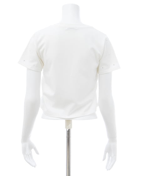 INGNI（イング） サイドギャザーラインストーン飛ばしプレート付Tシャツ ｵﾌﾎﾜｲﾄ