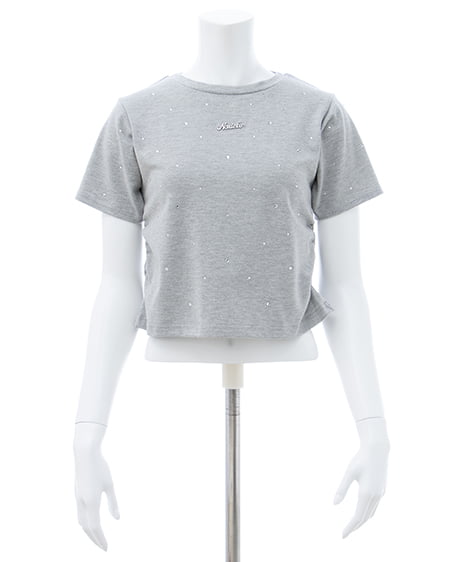 INGNI（イング） サイドギャザーラインストーン飛ばしプレート付Tシャツ ｸﾞﾚｰ