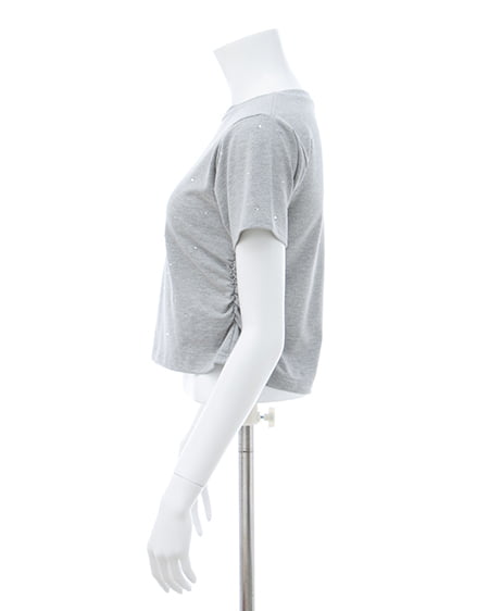 INGNI（イング） サイドギャザーラインストーン飛ばしプレート付Tシャツ ｸﾞﾚｰ