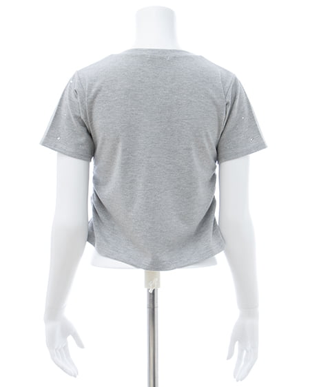 INGNI（イング） サイドギャザーラインストーン飛ばしプレート付Tシャツ ｸﾞﾚｰ