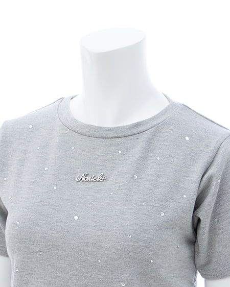 INGNI（イング） サイドギャザーラインストーン飛ばしプレート付Tシャツ ｸﾞﾚｰ
