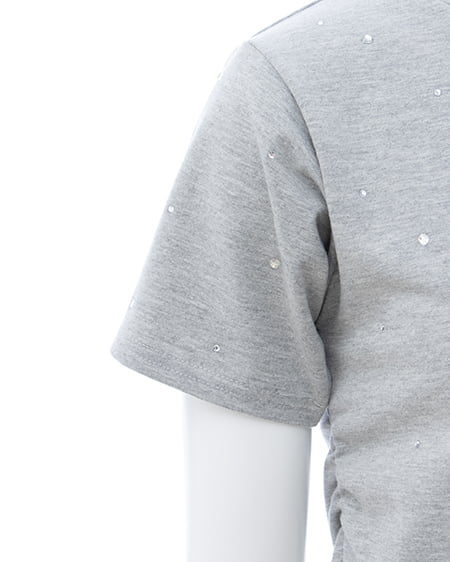 INGNI（イング） サイドギャザーラインストーン飛ばしプレート付Tシャツ ｸﾞﾚｰ