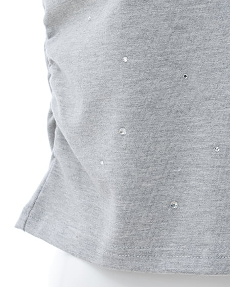INGNI（イング） サイドギャザーラインストーン飛ばしプレート付Tシャツ ｸﾞﾚｰ
