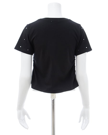 INGNI（イング） サイドギャザーラインストーン飛ばしプレート付Tシャツ ｸﾛ