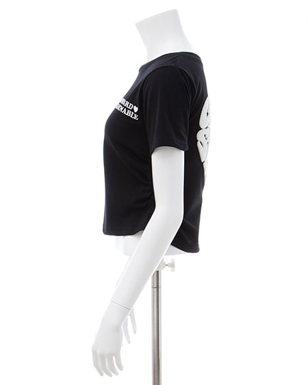 INGNI（イング） サイドドロストバックサガラハートTシャツ ｸﾛ/ｵﾌﾎﾜｲﾄ