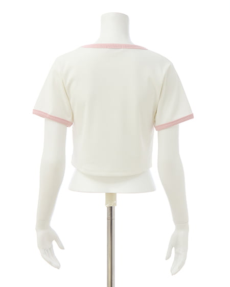 INGNI（イング） フロッキーロゴリンガーリブTシャツ ｵﾌﾎﾜｲﾄ/ﾋﾟﾝｸ