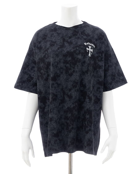 INGNI（イング） ムラ染めバックラインストーンクロスロゴチュニックTシャツ ｸﾛ
