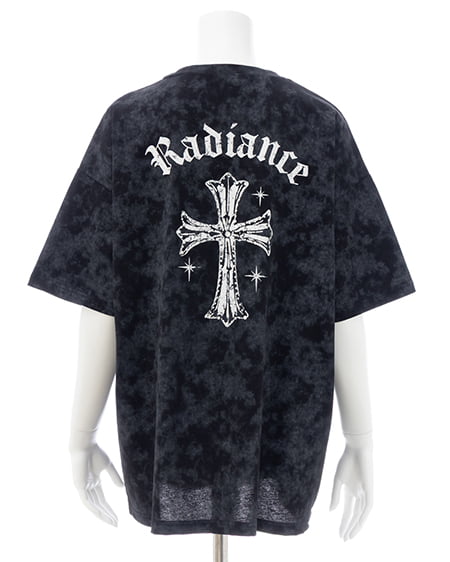 ムラ染めバックラインストーンクロスロゴチュニックTシャツ