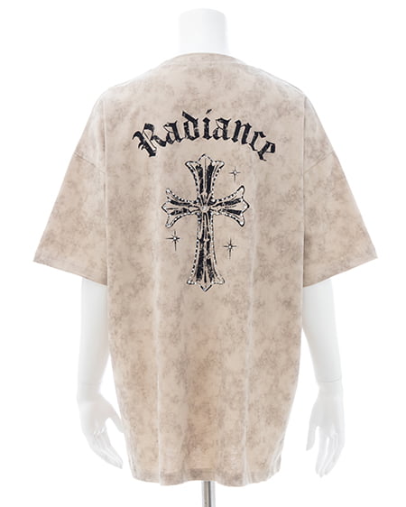ムラ染めバックラインストーンクロスロゴチュニックTシャツ