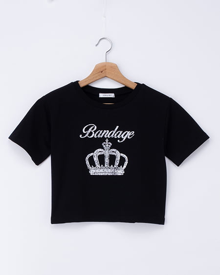 ラインストーンクラウンロゴTシャツ