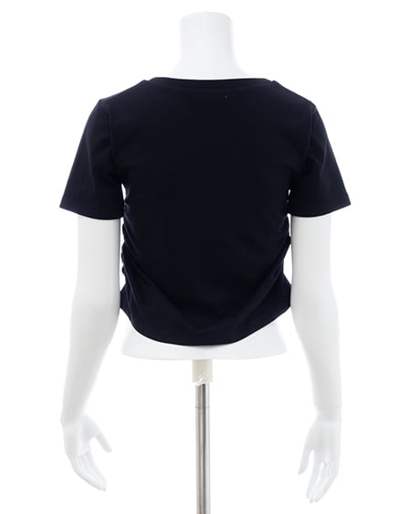 INGNI（イング） サイドギャザー貼付ロゴTシャツ ｸﾛ/ﾁｪｯｸ