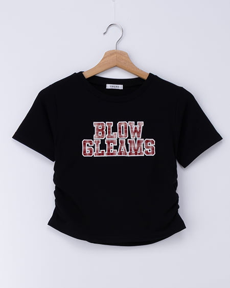 サイドギャザー貼付ロゴTシャツ