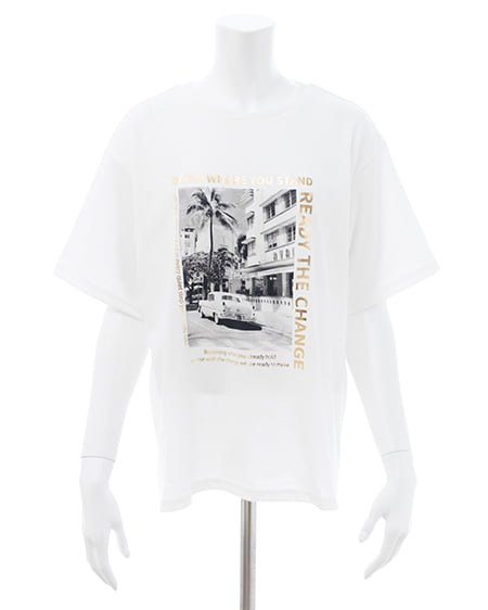 INGNI（イング） 転写箔プリントTシャツ ｵﾌﾎﾜｲﾄ/ｺﾞｰﾙﾄﾞ