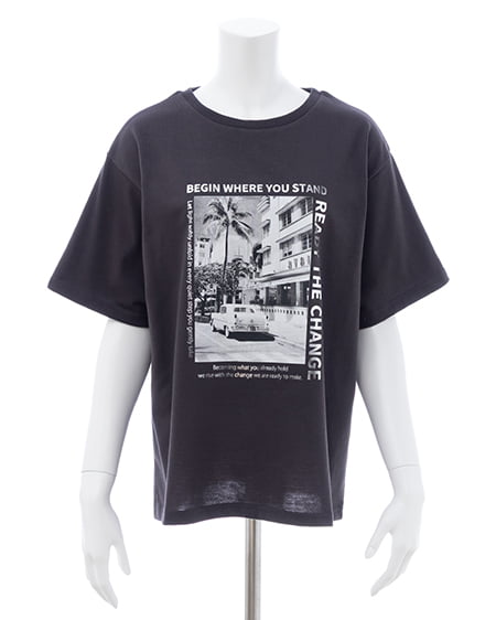 INGNI（イング） 転写箔プリントTシャツ ﾁｬｺｰﾙｸﾞﾚｰ/ｼﾙﾊﾞｰ