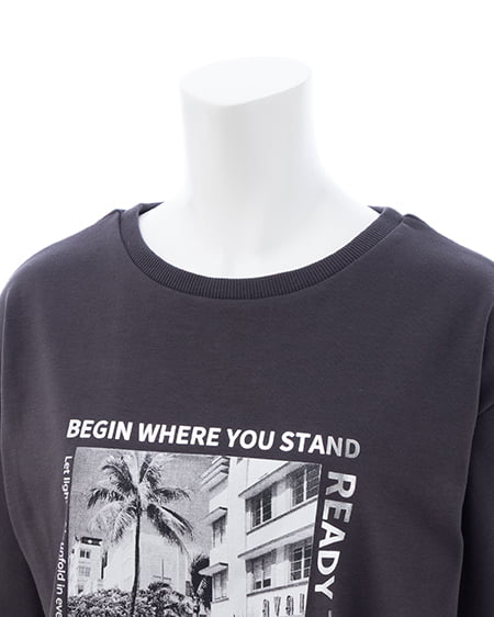 INGNI（イング） 転写箔プリントTシャツ ﾁｬｺｰﾙｸﾞﾚｰ/ｼﾙﾊﾞｰ