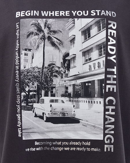 INGNI（イング） 転写箔プリントTシャツ ﾁｬｺｰﾙｸﾞﾚｰ/ｼﾙﾊﾞｰ